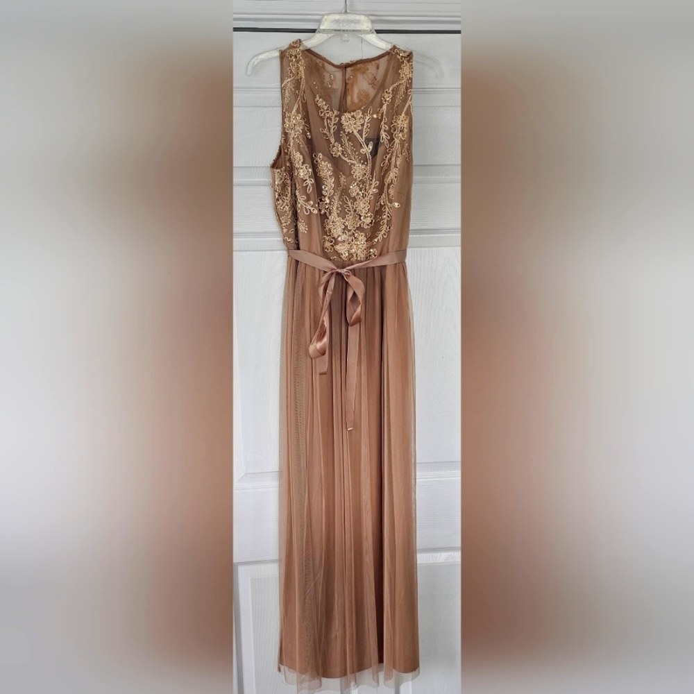 Floor length golden dress